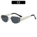 Gafas de sol cuadradas de metal C2, estilo retro hip-hop protección UV para streetwear. - C2-Marco Plateado Lente Gris