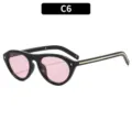 Lunettes de soleil œil-de-chat rétro pour femmes, lunettes vintage ovales élégantes et tendance. - Monture Noire Verres Roses (C6)