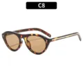 Lunettes de soleil ovales œil-de-chat rétro pour femmes, monture écaille chic détails dorés. - Monture Écaille Verres Thé (C8)
