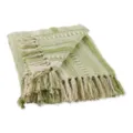 Couverture jetée tissée jacquard avec franges vert crème déco canapé lit vue détaillée - Vert Moutarde