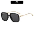 Women Large Frame Square Sunglasses Vintage Double Bridge Black Gold Fashion Eyewear C1 - Black Frame Grey Lens