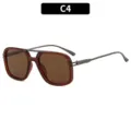 Retro square sunglasses for women, brown oversized frame and lens with double bridge, C4. - C4 Dark Brown Frame Dark Brown Lens