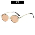 Retro ronde metalen zonnebril voor dames, modieuze vintage zonnebril met lichtbruine glazen. - Gouden Frame Thee Lens
