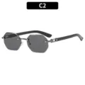Fashion rimless polygon sunglasses for women, stylish cut edge sun glasses for travel. - C2-Gunmetal Frame Grey Lens