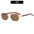 Chic rimless polygon sunglasses for women, brown gradient lenses with leopard print temples. - C3-Gold Frame Tea Lens