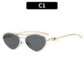 Gafas de sol cat eye de doble puente de metal dorado retro para hombres mujeres - C1-Montura Dorada Lentes Grises