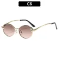 Modieuze retro ronde metalen zonnebril vrouwen C6 roze verlooplenzen uv-bescherming stijl - Gouden Frame Thee Roze Lenzen