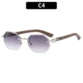 Rimless Polygon Sunglasses C4 Gradient Shades Wooden Temples Fashion Eyewear UV400 - C4-Silver Frame Double Gray Lens