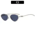Gafas de sol de ojo de gato metálicas C2, diseño elegante de doble puente para uso al aire libre. - C2-Marco Plateado Lente Gris
