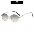 Modieuze vintage ronde metalen zonnebril voor dames, verlooplenzen, gouden montuur C7. - Goud Frame Blauw Thee Lens