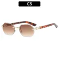 Chic rimless polygon sunglasses with gradient brown lenses and stylish tortoise shell temples. - C5-Gold Frame Double Tea Lens
