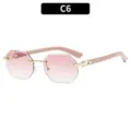 Stylish rimless polygonal women sunglasses with gradient pink lenses for chic outdoor fashion - C6-Gold Frame Gradient Pink Lens