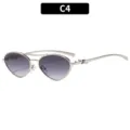 Gafas de sol ojo de gato con doble puente de metal vintage C4, elegantes para moda al aire libre. - C4-Montura Plateada Lentes Gris Doble