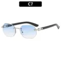 Chic rimless polygonal sunglasses featuring gradient blue lenses and sleek black temples. - C7-Silver Frame Blue Gradient Lens