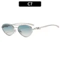 Occhiali da sole cat-eye in metallo rétro a doppio ponte per uomo e donna, lenti sfumate blu. - C7 Montatura Argento Lente Tè Verde