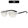 Stylish rimless polygon sunglasses for women with sleek metal bridge and black temples. - C9-Silver Frame Gradient Silver Lens