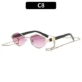 Polygon Retro Sonnenbrille mit modischer Metallkette und rosa Verlauflinsen für Outdoor. - Goldener Rahmen Lila-Rosa Gläser