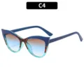 Y2K fashion cat eye sunglasses, blue gradient lenses stylish street shot sun glasses. - C4 Blue Leopard Patchwork Brown Blue Lens