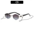 Polygonal Metallkette Sonnenbrille C9 Retro Gradient Sonnengläser Fashion Streetwear Brille - Silberner Rahmen Grau-Blau Gläser