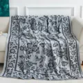 Grey woven jacquard blanket with floral pattern, perfect for sofa, bed or travel use. - 130x150cm - 500g / Intertwined Branches - Black & White