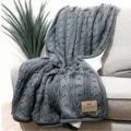 Dark grey knitted cable throw blanket with thick sherpa backing for cozy winter home decor. - Dark Gray / 127*152CM