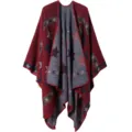 Winter knit woven jacquard star pattern cape shawl open front poncho outerwear coat - Star Shawl