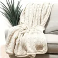 Thickened cable knit throw blanket warm winter fleece blanket cozy cream couch home decor - Off White / 127*152CM