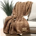Brown cable knit sherpa throw blanket variant for winter cozy sofa decor and warm bedding use. - Coffee / 127*152CM