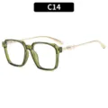 Groene vierkante brillen met parels, stijlvol Y2K vintage montuur ontwerp voor dames. - C14 Olijfgroen Montuur Witte Lens