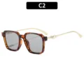 Retro vierkante zonnebril met parel pootjes Y2K mode UV bescherming chique bril voor vrouwen - C2 Schildpad Montuur Transparant Grijze Lens