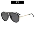 Mens Womens Fashion Big Frame Aviator Sunglasses UV Protection Black C1 Variant Style - Black Frame Grey Lens