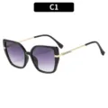 C1 Retro Oversize Katzenauge quadratische Sonnenbrille mit modischer lila Farbverlauf Linse - Schwarzer Rahmen Grau Verlaufsgläser
