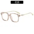 Vintage vierkante doorzichtige brillen met gouden pootjes en pareldecoratie, Y2K stijl. - C13 Champagne Montuur Witte Lens