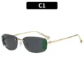 Lunettes de soleil carrees en metal sans monture avec decor de feuille verte C1 Mode - C1-Toutes les Lentilles Grises