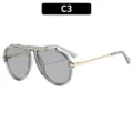 Fashionable large frame pilot sunglasses, grey lenses with metal temples, unisex trendy eyewear. - C3-Transparent Gray Frame Gray Lens