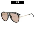 Fashion oversized pilot sunglasses for men and women, black metal frame with brown lenses. - Black Frame Light Tea Lens