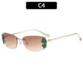 Lunettes de soleil carrées et sans monture marron avec décor de feuilles et branches dorées. - C4-Dégradé Double Thé