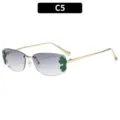 Lunettes de soleil carrées sans monture en métal avec décor de feuilles vertes chic. - C5-Gris Clair Supérieur Jaune Clair Inférieur