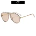 Modische rosa transparente Piloten-Sonnenbrille Modell C7 mit stilvollen Metallbügeln - C7-Champagner Rahmen Helltee Gläser