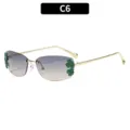 Lunettes de soleil carrées sans monture dégradées, branches en métal doré et feuilles vertes. - C6-Lentilles Grises Jaunes