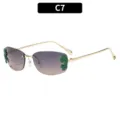 Lunettes de soleil carrées sans monture élégantes avec décoration de feuille verte C7 - C7-Lentilles Grises Oranges