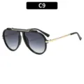 Schwarze goldene Piloten Sonnenbrille, stylische Oversize Metallrahmen Sonnenbrille C9 - C9-Schwarzer Rahmen Doppelgraue Gläser