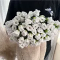 Handmade crochet lily of the valley flower bouquet acrylic yarn finished gift blanket. - New - Coconut White Receptacle + Light Khaki Lily of the Valley Blanket