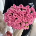 Handmade crochet pink flower bouquet exquisite floral craft home decoration gift for women and girls - New - Carmine Receptacle + Milky White Lily of the Valley Blanket