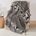 Black and white geometric knitted throw blanket with tassels, cozy sofa cover and home decor. - Wool Version 110*130 - 700g / Zebra Pendants