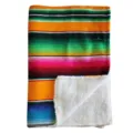 Close-up of vibrant Mexican rainbow striped blanket with soft white sherpa fleece lining. - 1.2kg 130*180 / Orange