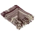 Détail de couverture jeté frangée jacquard tissé, style ethnique en coton pour canapé. - Bordeaux