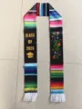 Étole de remise des diplômes mexicaine 2026 écharpe noire rayée colorée brodée florale - Écharpes mexicaines brodées personnalisées - Nouveau style 1