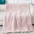 Chunky knit chenille throw blanket draped on a cozy sofa, soft texture home decor aesthetic. - 127x152cm - 2.5kg / White Peach Pink
