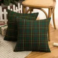 Grüner Schottenkaro Kissenbezug 2er-Set, dekoratives quadratisches Zierkissen fürs Sofa. - 45X45 cm (Ohne Füllung) / Karierte Dekokissen - Grün & Gelb